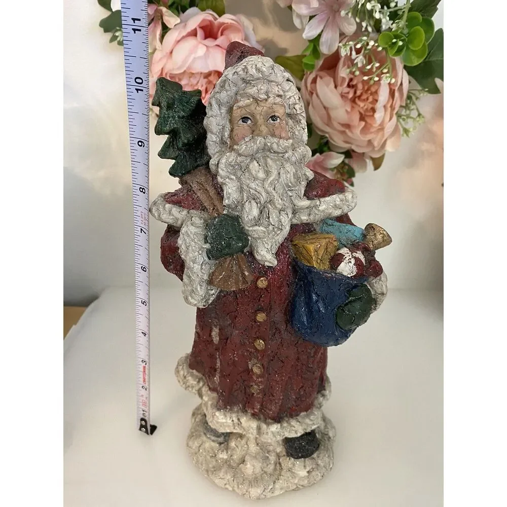Vintage Santa Claus Statue With‎ Bag Of Toys And Tree Resin 10